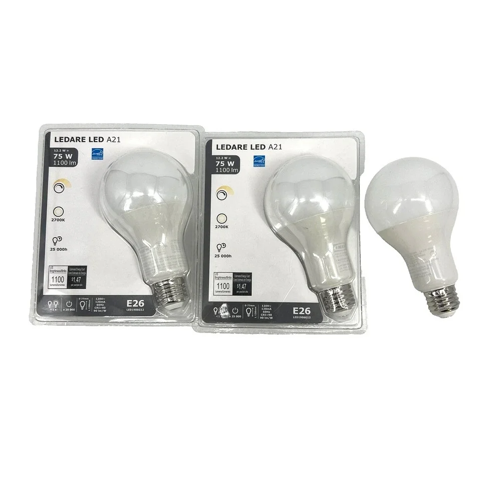 IKEA LEDARE LED A21 Light Bulb 12.2W = 75W 1100 Lumen E26 White 2 Sealed +1 Open